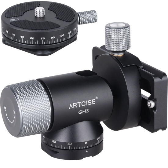 Picture of ARTCISE Monopod Gimbal Head, CNC All Metal Side Saddle Gimbal Tilt Head with Arca Swiss Quick Release Plate and 360° Panoramic Arca Type QR Plate，Ideal for Camera Tripod Monopod Long Telephoto Lenses