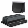 Picture of AboveTEK Vertical Laptop Stand Holder, 3 Slots Aluminum Desk Stand with Adjustable Dock Size for Tablet, MacBook, Phone - Universal Fit (up to 17.3") - Heavy Duty Polished, Anti Slide - Black