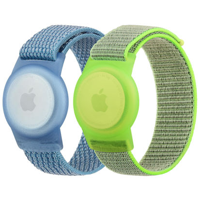 Picture of Meliya Nylon AirTag Bracelet for Kids, 2 Pack Nylon Watch Bands Compatible with AirTag, Adjustable Anti Lost Wristband for Toddler Child Elders Small Large (Blue+Green, Small (3.9"-5.5"))
