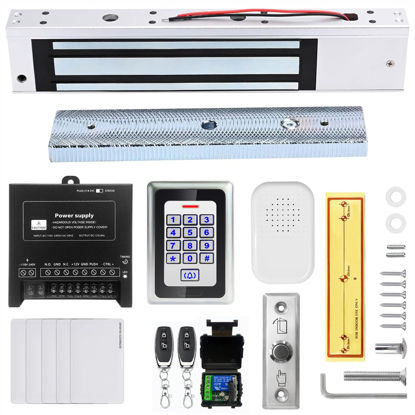 Picture of Access Control System 600lb Electric Magnetic Door Lock Kit: RFID Keypad, Remotes, Exit Button, Close to Entry Keypad & ID Card with 110-240VAC to 12VDC Power Supply(280Kg /600LB Kits)