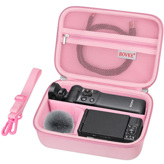Picture of BOVKE Carrying Case for Sony ZV-1 / ZV-1F / ZV-1 II Vlog Digital Camera & Bluetooth Grip Vlogger Accessory Kit for Vlogging YouTube Live Video Streaming, Mesh Pocket for USB Cables Charger, Pink