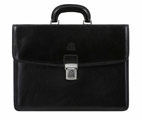 Picture of Time Resistance Leather Briefcase - Italian Full Grain Leather Bag - Genuine Leather Laptop Bag - Briefcase for Men and Women (Black)