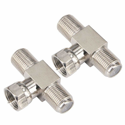 Picture of Kaunosta F Type 3 Way Coaxial Connectors Male to Female RG6 Combiner F to Dual Coax Adapter for Satellite TV MATV CCTV and Related Consumer Television Products 2PCS