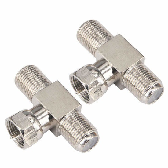 Picture of Kaunosta F Type 3 Way Coaxial Connectors Male to Female RG6 Combiner F to Dual Coax Adapter for Satellite TV MATV CCTV and Related Consumer Television Products 2PCS