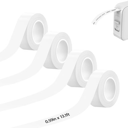 Picture of Label Tape Continuous Waterproof Label Tape Thermal Sticker Labels 0.59in X 13.12Ft(15mmX4m) Suitable for Most Label Maker for Home, Office, School, Barcode, Name, Date, Price etc(White, 4Rolls)