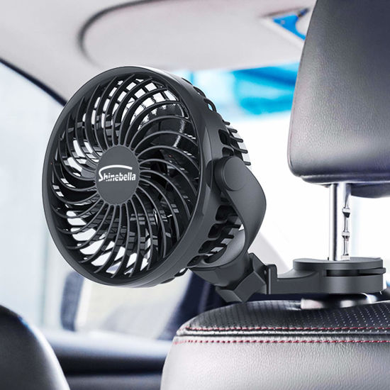 Picture of Electric Car Fans for Rear Seat Passenger with 4 Speeds, Portable Rechargeable Vehicle Fan for Car Seat, Battery Operated, USB Powered, Ultra Quiet, Powerful, 360° Rotatable,for SUV, RV,Truck, Camping