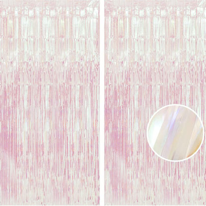 Picture of BRAVESHINE Party Decorations Iridescent Foil Fringe Backdrops - 2 Pack 3.2 x 6.5 ft Holographic Tinsel Photo Booth Pros Streamer Curtains for Girl Birthdays Engagement Christmas Parties - Clear