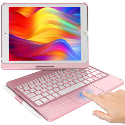 Picture of KBCASE Touchpad Keyboard Case for iPad 9th/8th/7th 10.2 inch, Backlit Trackpad Keyboard, 360°Rotatable Case with Pencil Holder for iPad 9th/8th/7th Gen (Rose Gold)