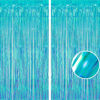 Picture of BRAVESHINE Party Decorations Iridescent Foil Fringe Backdrop - 2 Packs 3.2 x 6.5 ft Holographic Tinsel Backdrop Party Streamers Curtain for Birthdays Mermaid Sea Frozen Christmas Parties - Clear Blue