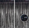 Picture of BRAVESHINE Black Halloweens Party Foil Fringe Curtains - 2 Pack Metallic Tinsel Photo Booth Streamers Backdrop for Birthdays, Stranger Theme, Music, Prom, Christmas Party Decorations