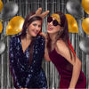Picture of BRAVESHINE Black Halloweens Party Foil Fringe Curtains - 2 Pack Metallic Tinsel Photo Booth Streamers Backdrop for Birthdays, Stranger Theme, Music, Prom, Christmas Party Decorations