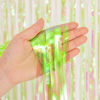 Picture of BRAVESHINE Iridescent Foil Fringe Backdrop - 2 Pack 3.2 x 6.5 ft Holographic Tinsel Curtain Party Streamers Photo Backdrop for Birthdays Dinosaur Theme Christmas Patricks Decorations - Clear Green