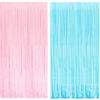 Picture of BRAVESHINE Tinsel Photo Backdrop Curtains - 2 Pack 3.2x8.2ft Pastel Pink Blue Foil Fringe Streamer Curtain for Birthdays Boy or Gril Sweet Donuts Party Decoration
