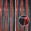 Picture of BRAVESHINE Tinsel Photo Backdrop Curtains - 2 Pack 3.2x8.2ft Black Red Foil Fringe Streamer Curtain for Halloweens, Lantern, Pumpkin, Home, Indoor or Outdoor Party Supplies Decorations