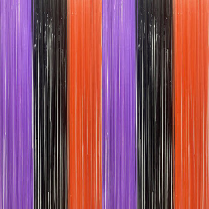 Picture of BRAVESHINE Tinsel Photo Backdrop Curtains - 2 Pack 3.2x8.2ft Black Orange Purple Foil Fringe Streamer Party Supplies for Halloweens, Lantern, Pumpkin, Home, Indoor or Outdoor Decorations