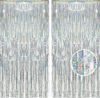 Picture of BRAVESHINE Silver Streamers Party Backdrop Decorations - 2Pcs 3.2x8.2ft Tinsel Foil Fringe Curtain Backdrop for Christmas/New Years/Birthdays/Bachelorette/Anniversary/Engagement/Dancing Ball Decor
