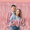 Picture of BRAVESHINE Rose-Gold Metallic Tinsel Backdrop - 2Pcs 3.2x8.2ft Metallic Tinsel Foil Fringe Curtains Photo Booth Streamers for 21-st Birthdays Bachelorette Engagement Bridal Shower Party Decorations