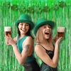Picture of BRAVESHINE Green Metallic Tinsel Foil Fringe Curtains - 2 Pack 3.2 x 8.2 ft Metallic Photo Backdrop for Graduates-Theme/St Patricks Day/Hawaiian/Luau/Dinosaur/Jungle-Theme/Christmas Party Decorations
