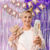 Picture of BRAVESHINE 1 Purple 1 Pink Streamers Party Photo Backdrop - 3.2 ft x 8.2 ft Metallic Tinsel Foil Fringe Curtains for Valentine’s Day/Women Birthdays/Engagement/Bridal Shower/Bachelorette Decorations