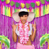 Picture of BRAVESHINE Hot Pink Tinsel Foil Fringe Curtains - 2Pcs 3.2x8.2ft Metallic Party Streamers Backdrop for Girl Birthdays Valentines Bridal Shower Bachelorette Hawaiian Luau Theme Party Decorations