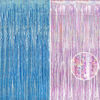 Picture of BRAVESHINE Pink Blue Tinsel Foil Fringe Curtains - 2Pcs 3.2x8.2ft Holidays Photo Streamers Backdrop for Girl or Boy Birthdays Bridal Shower Party Supplies Decorations