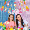 Picture of BRAVESHINE Pink Blue Tinsel Foil Fringe Curtains - 2Pcs 3.2x8.2ft Holidays Photo Streamers Backdrop for Girl or Boy Birthdays Bridal Shower Party Supplies Decorations