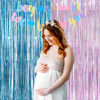 Picture of BRAVESHINE Pink Blue Tinsel Foil Fringe Curtains - 2Pcs 3.2x8.2ft Holidays Photo Streamers Backdrop for Girl or Boy Birthdays Bridal Shower Party Supplies Decorations