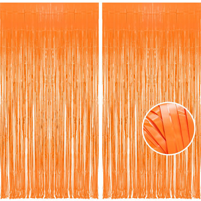 Picture of Foil Fringe Curtains Halloweens Party Decorations - Orange Tinsel Photo Backdrop Party Streamers for St Patricks Day, Birthdays, Fall, Pumpkin Theme, Thanksgiving, Basketball Party Decorations