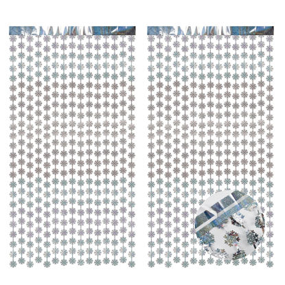 Picture of BRAVESHINE Silver Party Snowflake Backdrop - 2 Pack Hanging Foil Fringe Snow Flakes Party Streamers Curtain for Christmas Winter-Themed Frozen Birthday Baby Shower Holiday New Year Party Decorations