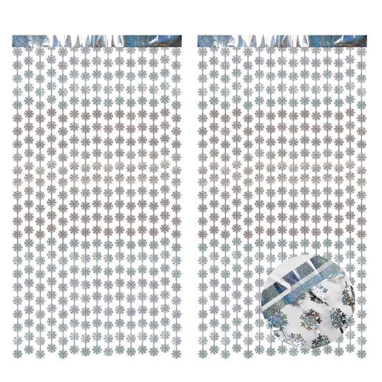 Picture of BRAVESHINE Silver Party Snowflake Backdrop - 2 Pack Hanging Foil Fringe Snow Flakes Party Streamers Curtain for Christmas Winter-Themed Frozen Birthday Baby Shower Holiday New Year Party Decorations