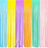 Picture of BRAVESHINE Tinsel Foil Fringe Curtains - 2Pcs 3.2x8.2ft Pastel Colourful Photo Backdrop for Sweet Birthdays Easter Bunny Bridal Shower Fairy Kids Candy Donut Party Decorations