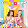 Picture of BRAVESHINE Tinsel Foil Fringe Curtains - 2Pcs 3.2x8.2ft Pastel Colourful Photo Backdrop for Sweet Birthdays Easter Bunny Bridal Shower Fairy Kids Candy Donut Party Decorations