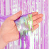 Picture of BRAVESHINE Clear Purple Party Decorations Iridescent Foil Curtain - 2 Pack 3.2 x 6.5 ft Holographic Tinsel Backdrop Party Streamers Curtains for Birthdays Valentine’s Bachelorette Bridal Shower Decor