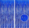Picture of BRAVESHINE Blue Tinsel Foil Fringe Curtains - 2Pcs 3.2x8.2 ft Metallic Holidays Photo Backdrop for Boys Men Birthdays Homecoming Bachelor Bachelorette Sea Theme Party Decorations