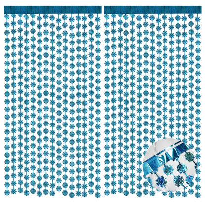 Picture of BRAVESHINE Blue Party Snowflake Backdrop - 2 Pack Hanging Foil Fringe Snow Flakes Party Streamers Curtain for Christmas Winter-Themed Frozen Birthday Baby Shower Holiday New Year Party Decorations