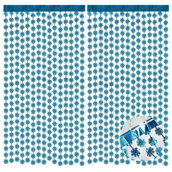 Picture of BRAVESHINE Blue Party Snowflake Backdrop - 2 Pack Hanging Foil Fringe Snow Flakes Party Streamers Curtain for Christmas Winter-Themed Frozen Birthday Baby Shower Holiday New Year Party Decorations
