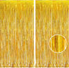 Picture of BRAVESHINE Gold Tinsel Foil Fringe Curtains - 2Pcs 3.2x8.2ft Holidays Photo Backdrop for Men 60th Birthdays/Bridal Wedding/Engagement/Anniversary/Hawaiian/Luau/Christmas/New Years Party Decorations
