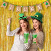 Picture of BRAVESHINE Gold Tinsel Foil Fringe Curtains - 2Pcs 3.2x8.2ft Holidays Photo Backdrop for Men 60th Birthdays/Bridal Wedding/Engagement/Anniversary/Hawaiian/Luau/Christmas/New Years Party Decorations