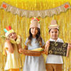 Picture of BRAVESHINE Gold Tinsel Foil Fringe Curtains - 2Pcs 3.2x8.2ft Holidays Photo Backdrop for Men 60th Birthdays/Bridal Wedding/Engagement/Anniversary/Hawaiian/Luau/Christmas/New Years Party Decorations