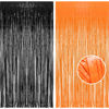 Picture of BRAVESHINE 1 Black 1 Orange Tinsel Photo Backdrop Curtains - 3.2x8.2ft Foil Fringe Streamer Curtain for Birthdays, Halloweens, Graduations, Pumpkin, Home, Indoor or Outdoor Party Supplies Decorations