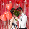 Picture of BRAVESHINE Red Tinsel Foil Fringe Curtains - 2Pcs 3.2x8.2ft Holidays Photo Booth Backdrop for Girls' Birthdays Valentine’s Day Christmas Bridal Bachelorette Anniversary Engagement Party