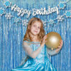 Picture of BRAVESHINE Light Blue Tinsel Foil Fringe Curtains - 2Pcs 3.2x8.2 ft Metallic Holiday Photo Booth Backdrop for Birthdays Mermaid Frozen Sea Bachelorette Party Streamers Decorations