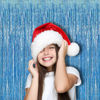 Picture of BRAVESHINE Light Blue Tinsel Foil Fringe Curtains - 2Pcs 3.2x8.2 ft Metallic Holiday Photo Booth Backdrop for Birthdays Mermaid Frozen Sea Bachelorette Party Streamers Decorations