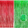 Picture of BRAVESHINE Tinsel Foil Fringe Curtains - 2 Pack 3.2 x 8.2 ft Metallic Photo Booth Streamer Backdrops for Birthdays Fiestas Melons Hawaiian Luau Tropical-Theme Christmas Party Decorations - Red Green