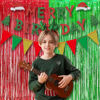 Picture of BRAVESHINE Tinsel Foil Fringe Curtains - 2 Pack 3.2 x 8.2 ft Metallic Photo Booth Streamer Backdrops for Birthdays Fiestas Melons Hawaiian Luau Tropical-Theme Christmas Party Decorations - Red Green