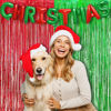 Picture of BRAVESHINE Tinsel Foil Fringe Curtains - 2 Pack 3.2 x 8.2 ft Metallic Photo Booth Streamer Backdrops for Birthdays Fiestas Melons Hawaiian Luau Tropical-Theme Christmas Party Decorations - Red Green