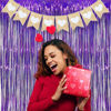 Picture of BRAVESHINE Purple Tinsel Foil Fringe Curtains - 2Pcs 3.2x8.2ft Metallic Holidays Photo Backdrop for Halloweens Birthdays Valentine's Bridal Shower Bachelorette Anniversary Engagement Party Supplies