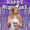 Picture of BRAVESHINE Purple Tinsel Foil Fringe Curtains - 2Pcs 3.2x8.2ft Metallic Holidays Photo Backdrop for Halloweens Birthdays Valentine's Bridal Shower Bachelorette Anniversary Engagement Party Supplies