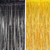 Picture of BRAVESHINE Black Gold Foil Fringe Curtain Backdrop - 2 Pack 3.2 x 8.2 ft Metallic Tinsel Photo Booth Streamers Curtains for 50th Birthdays Christmas New Years Anniversary Graduates Party Decorations