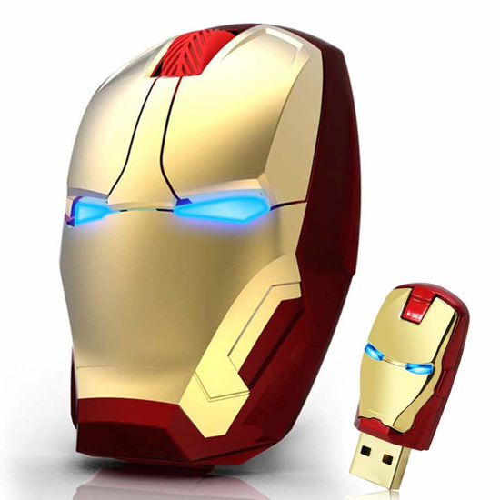 Picture of VSVABEFV Cool Wireless Mouse, 2.4 G Portable Ergonomic Optical Ironman Wireless Mouse with USB Receiver | for Notebook PC Laptop Computer MacBook | with 8G USB Flash Drive | 3 Adjustment Levels